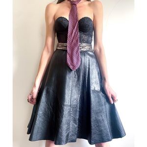Vintage Leather Midi Skirt Medium